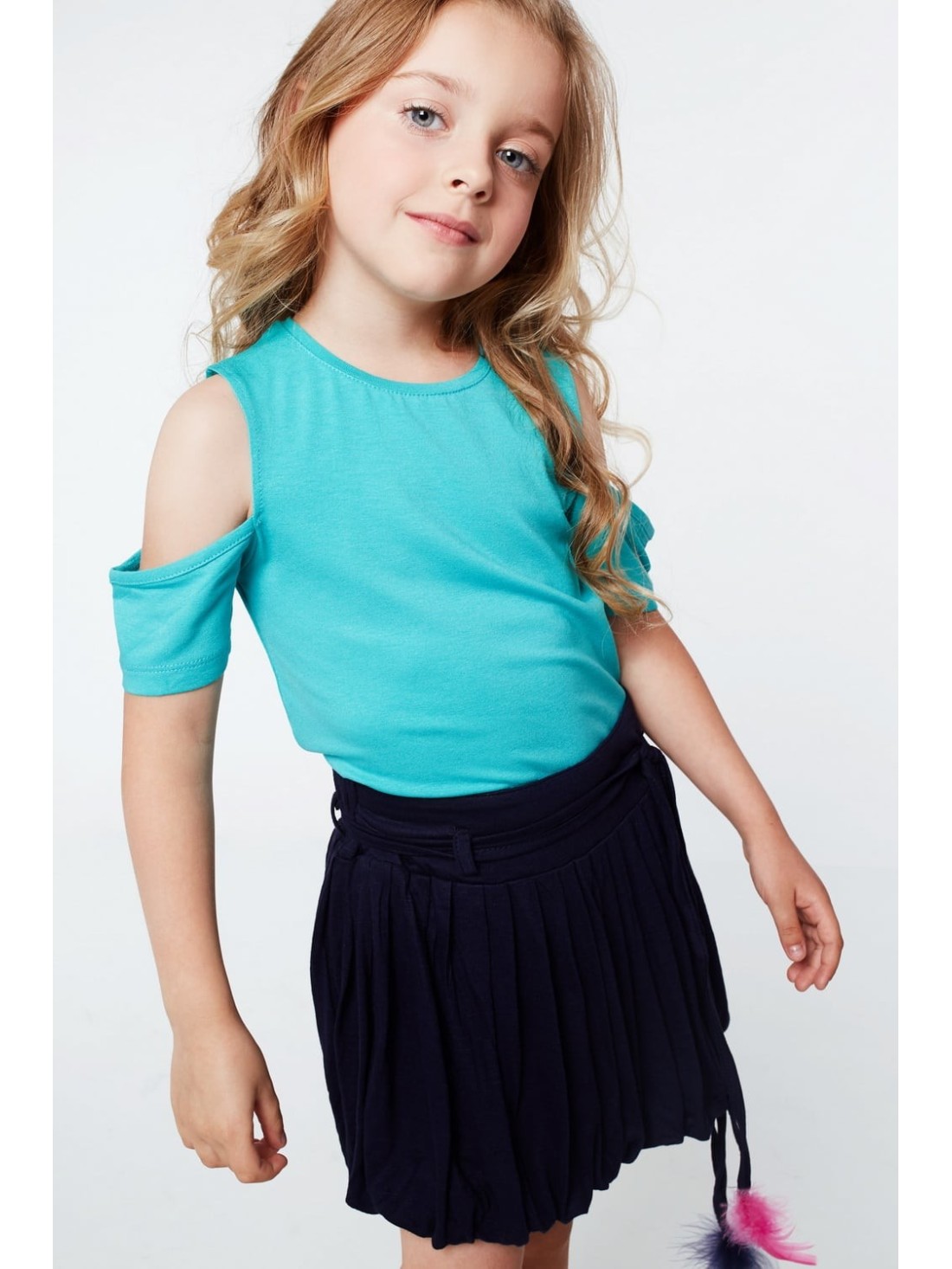 Girls\' blouse with falling sleeves, mint NDZ8486 - Online store - Boutique